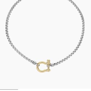 Two-Tone Stainless Steel Chain Necklace with Gold-Tone Shackle Clasp